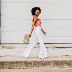 Krisa White Wide Leg Pants
